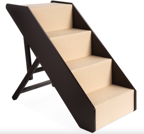 Best Choice Products 4-Step Foldable Adjustable, Wide Wooden Carpeted Pet Stairs for Injured, Elderly Dog & Cat - Lot 447