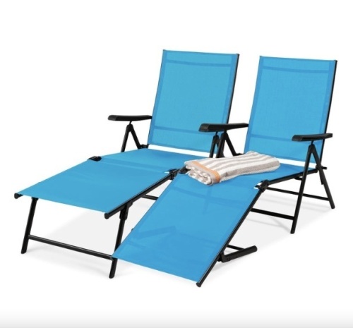 Set of 2 Outdoor Patio Chaise Recliner Lounge Chairs w/ Rust-Resistant Frame - Lot 448