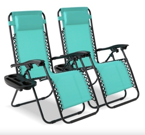 Set of 2 Adjustable Zero Gravity Patio Chair Recliners w/ Cup Holders - Lot 451