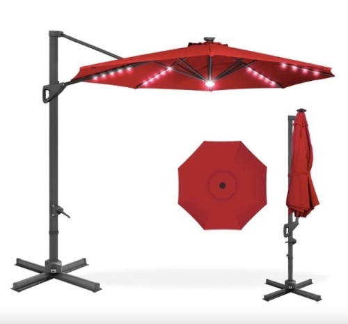 360-Degree Solar LED Cantilever Offset Patio Umbrella w/ Tilt - 10ft - Lot 459