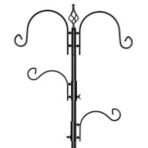 4-Hook Bird Feeding Station, Steel Feeder Stand w/ 2 Bird Feeders - 91in - Lot 3181