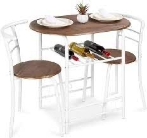 3-Piece Wooden Table & Chairs Dining Set w/ Lower Storage Shelf - Lot 3188
