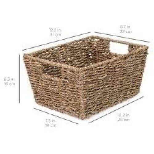 Set of 3 Seagrass Storage Tote Baskets, Laundry Organizer w/ Insert Handles - Lot 3191