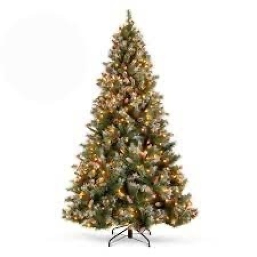 Pre-Lit Christmas Pine Tree w/ Pine Cones, Flocked Branch Tips, Berries - Lot 3216