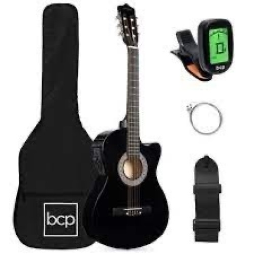 41in Beginner Acoustic Electric Cutaway Guitar Set w/ Case, Strap - Lot 3270