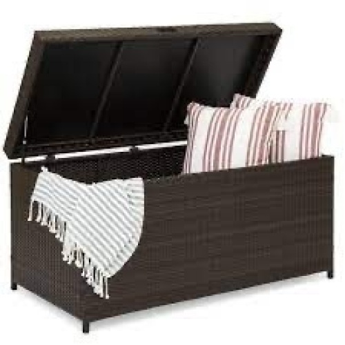 Indoor Outdoor Wicker Storage Box w/ Steel Frame, Lift-Up Top - 136 Gal - Lot 3329