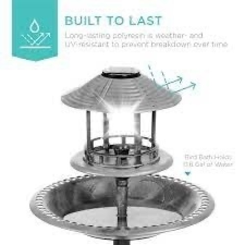 Solar Lighted Outdoor Pedestal Bird Bath w/ Planter, Decorative Bird Cage - Lot 3342