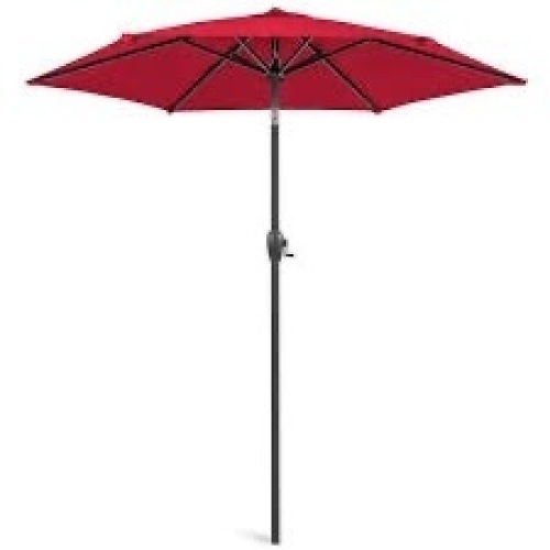 Outdoor Market Patio Umbrella w/ Push Button Tilt, Crank Lift - 7.5ft - Lot 3365