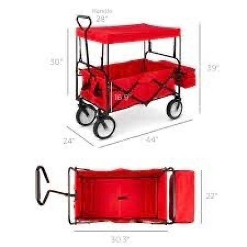 Utility Wagon Cart w/ Folding Design, 2 Cup Holders, Removable Canopy - Lot 3412