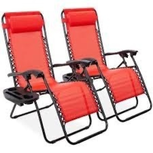 Set of 2 Adjustable Zero Gravity Patio Chair Recliners w/ Cup Holders - Lot 3442