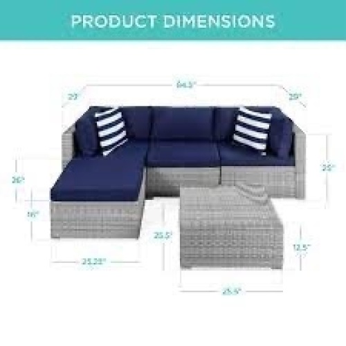 5-Piece Modular Wicker Sectional Conversation Set w/ 2 Pillows, Coffee Table - Lot 3428