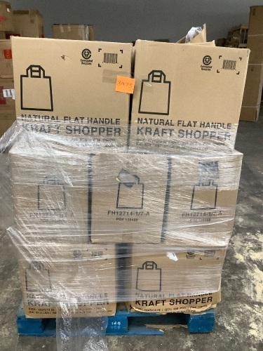 Pallet of Natural Flat Handle Kraft Shopping Bags - Lot 3473