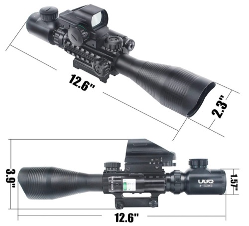 UUQ C4-12X50 Rifle Scope Dual Illuminated Reticle W/Green Laser Sight and Holographic Dot Reflex Sight, E-Commerce Return, Works - Lot 23