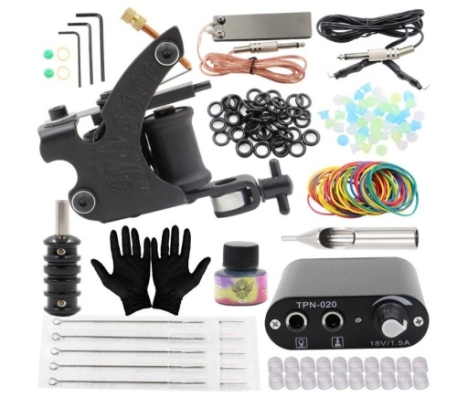 Tattoo Machine Kits - Yuelong Complete Tattoo Kits Liner Shader Coils Tattoo Machine Guns Power Supply Foot Pedal Pigment Inks Tattoo Needles Tips Grips Tattoo Accessices Tattoo Supplies, Appears New - Lot 37