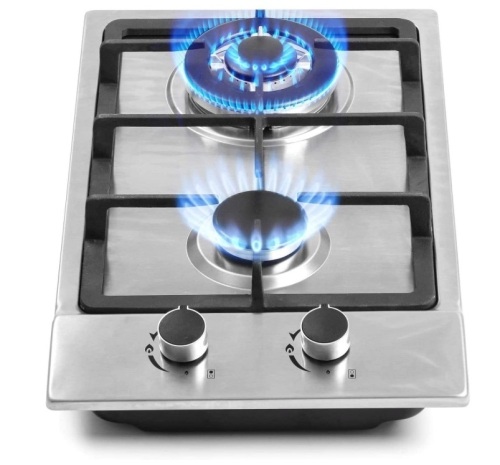 12" Gas Cooktops, 2 Burner Drop-in Propane/Natural Gas Cooker, New with Damage, Plastic piece is broken off knob, Untested - Lot 50