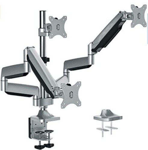 Huanuo Triple Monitor Stand - Height Adjustable Gas Spring 3 Monitor Arm Desk Mount, Full Motion Articulating Vesa Bracket Fits 13 to 32 Inch Screens with Clamp Grommet Mounting Base, Appears New - Lot 116