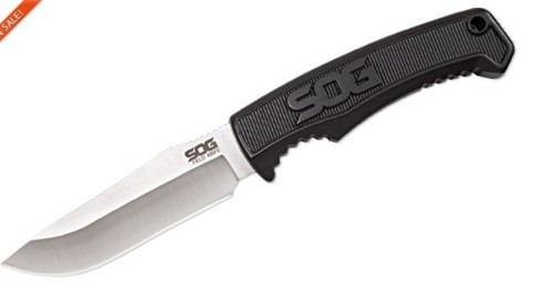 SOG Field Knife Fixed 4" Satin Plain Blade, Thermoplastic Rubber Handles, GRN Sheath - FK1001-CP, Appears New - Lot 117