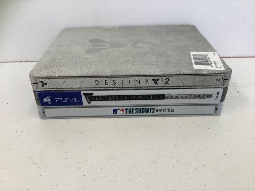 Lot of 3 PS4 Steelbok Games, Destiny 2, Valkyria Chronicles Remastered, and MLB The Show 17 MVP Edition, E-Commerce Return, Untested - Lot 122