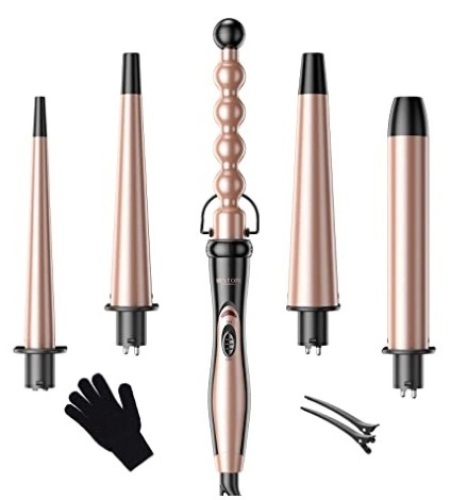 BESTOPE Curling Iron Curling Wand Set 5 in 1 Interchangeable Ceramic Barrels(0.35" to 1.25") Instant Heat Up Hair Wand Hair Curler Set for All Hairstyle, Include Glove and 2 Hair Clips, E-Commerce Return, Untested - Lot 128