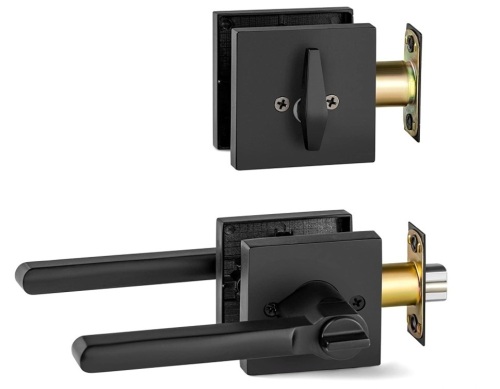 Berlin Modisch Entry Lever Door Handle and Single Cylinder Deadbolt Lock and Key Slim Square Locking Lever Handle Set, Appears New - Lot 156