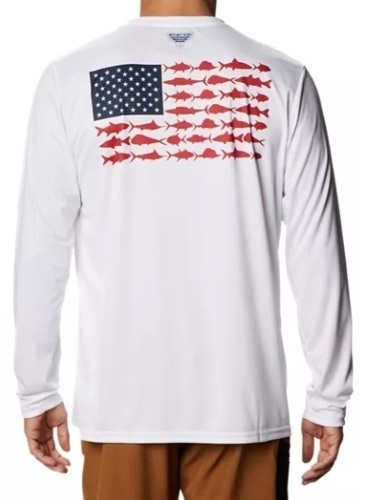 Columbia Terminal Tackle PFG Fish Flag Long-Sleeve Shirt for Men - White/Collegiate Navy - M, New with Tags - Lot 169