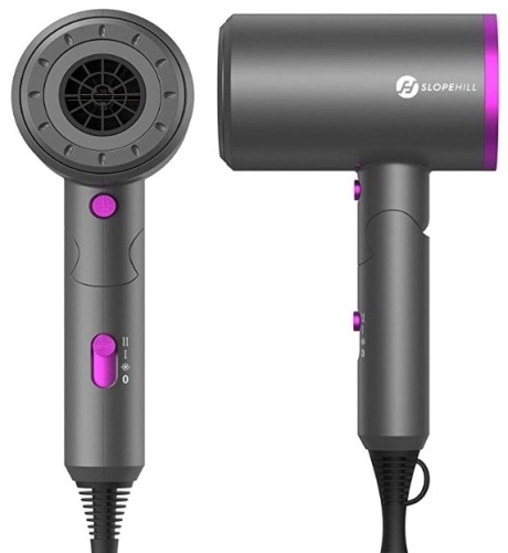Hair Dryer, slopehill (Safety Upgraded) 1800W Professional Ionic Hairdryer for Hair Care, Powerful Hot/Cool Wind Blow Dryer, 3 Magnetic Attachments, ETL, UL and ALCI Safety Plug (Dark Grey), Appears New, Untested - Lot 200