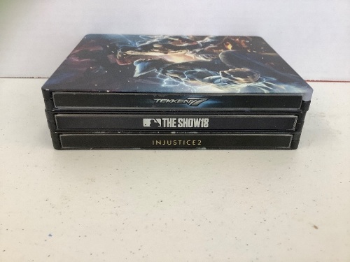 Lot of 3 PS4 Steelbook Games, Tekken 7, MLB The Show 18, and INJUSTICE 2, E-Commerce Return, Untested  - Lot 278