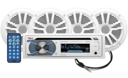 Boss MCK508WB.64S AM/FM/MP3/USB/CD Bluetooth Receiver Pkg w/4 Speakers & Cover, Appears New, Untested - Lot 352