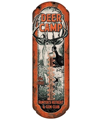 River's Edge Deer Camp Tin Outdoor Thermometer, Appears New - Lot 450