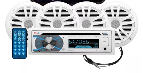 Boss Audio Systems MR508UAB AM/FM/CD/MP3 Bluetooth Marine Receiver with 4 Speakers, E-Commerce Return, Untested - Lot 498