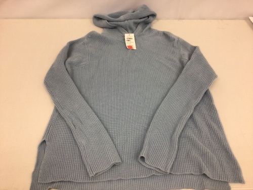 Waffle Knit Pull Over Sweater with Hood, Blue, New with Damage - Lot 569