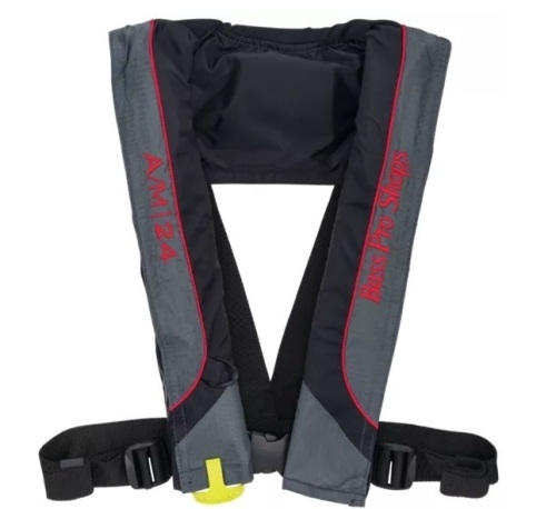 Bass Pro Shops AM24 Auto/Manual Inflatable Life Vest - Black/Gray/Red, E-Commerce Return - Lot 655