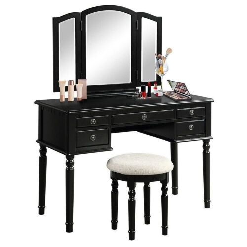 Wooden Vanity with Tri-Fold Mirror and Stool - Lot 168