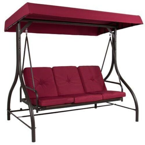 3-Seat Outdoor Canopy Swing Glider Furniture w/ Converting Flatbed Backrest - Lot 356