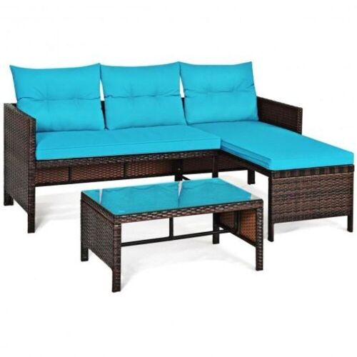 3-Piece Rattan Patio Sofa Set - Turquoise - Lot 437
