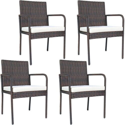 Set of (4) Patio Rattan Dining Chairs with Cushions - Lot 623