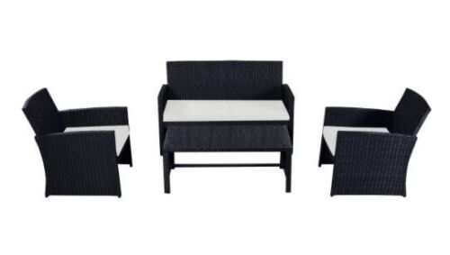 4-Piece Rattan Patio Conversation Set with Beige Cushions - Lot 1019