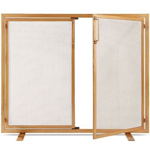 2-Door Wrought Iron Fireplace Screen w/ Magnetic Doors - 38.5x41in  - Lot 640