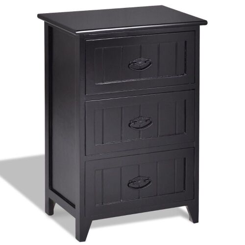 Wood Nightstand with 3 Drawers - Black - Lot 1121