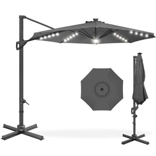 360-Degree Solar LED Cantilever Offset Patio Umbrella w/ Tilt - 10ft - Lot 268