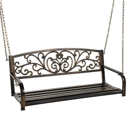 2-Person Metal Outdoor Porch Swing w/ Floral Accent, 485lb Weight Capacity - Lot 463