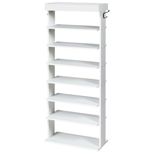 7-Tier Wooden Shoe Storage Shelf with Hooks - Lot 975