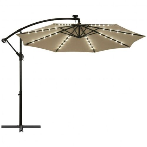 10' Patio Solar LED Offset Umbrella - Tan - Lot 1026