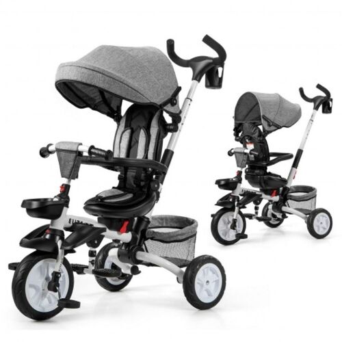 Detachable Kids Baby Stroller Tricycle with Canopy and Safety Harness - Lot 755