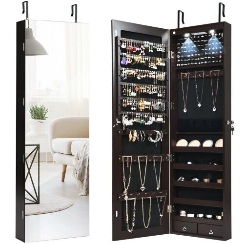 Wall and Door Mounted Mirrored Jewelry Cabinet with Lights - Lot 487