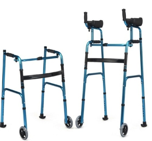 Costway, Folding Adjustable Aluminum Wheel Walking Frame-Navy, Appears New  - Lot 272