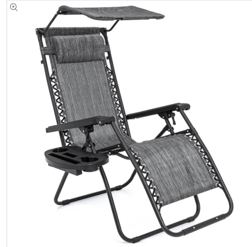 Folding Zero Gravity Recliner Patio Lounge Chair With Canopy, Side Tray, Appears New - Lot 168