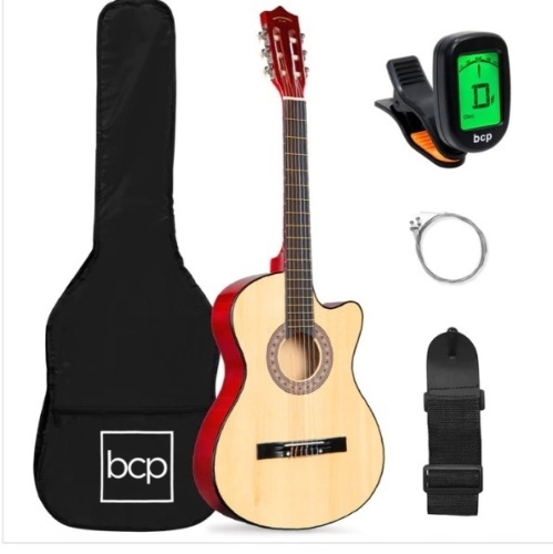 Beginner Acoustic Cutaway Guitar Set w/ Case, Strap, Capo - 38in, Appears New - Lot 332a
