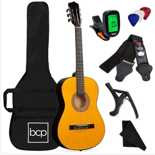 Beginner Acoustic Guitar Set w/ Case, Strap, Digital Tuner, Strings - 38in, Appears New - Lot 367