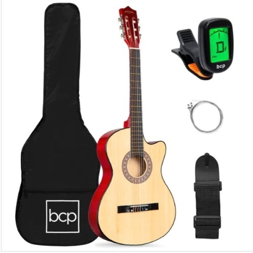 Beginner Acoustic Cutaway Guitar Set w/ Case, Strap, Capo - 38in, Appears New - Lot 343